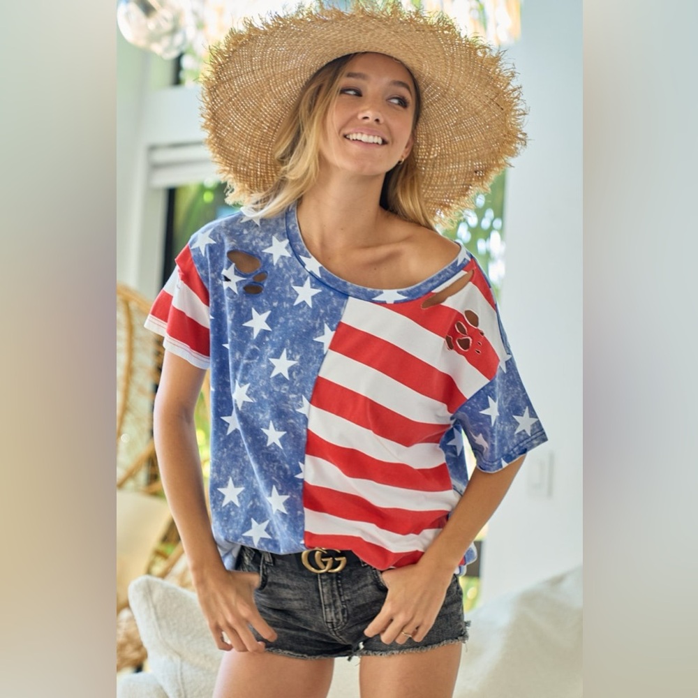 BiBi American Flag Theme Short Sleeve T-Shirt